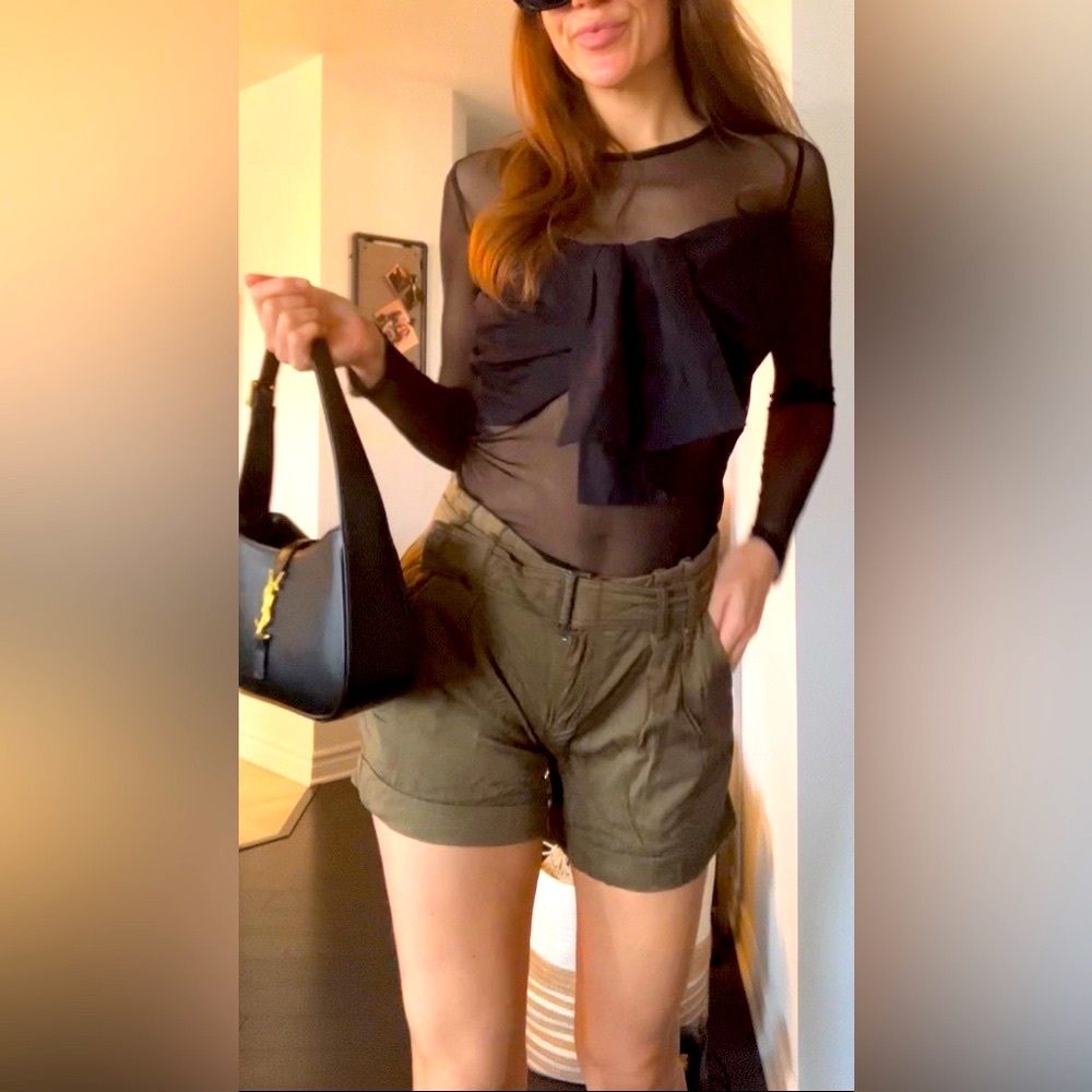 Khaki green shorts with belt